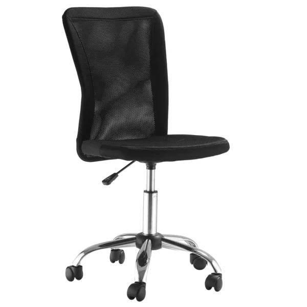 Ergonomic Office Chair Without Armrests, Breathable Mesh Fabric, Adjustable Height and 5 Wheels, 43x58x90-100cm, Black