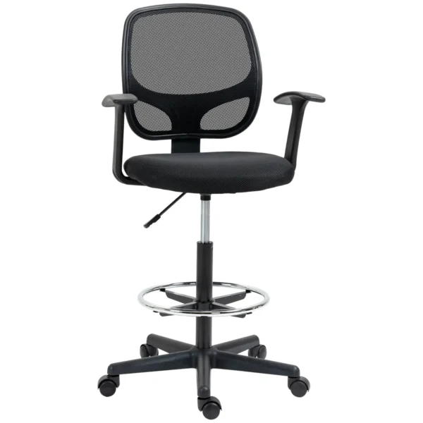 Height Adjustable Office Chair with Armrests, Wheels and Padded Seat, 60x56x110-132 cm, Black