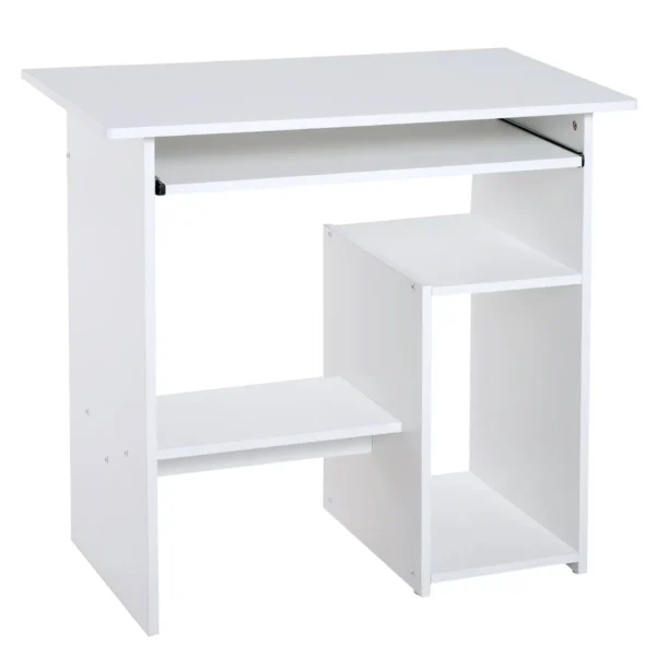 Space-Saving Home Office Desk, Modern Computer Desk, PC Stand, CPU Shelf and Pull-Out Wooden Keyboard Tray, 80x45x75cm, White