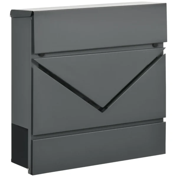 Galvanized Steel Mailbox with Newspaper Holder and 2 Security Keys, 37x10.5x37 cm, Grey