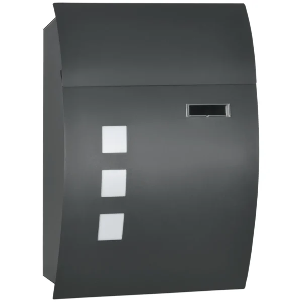 Curved Steel Mailbox with 3 Slots and 2 Security Keys 45x10x32 cm, Grey