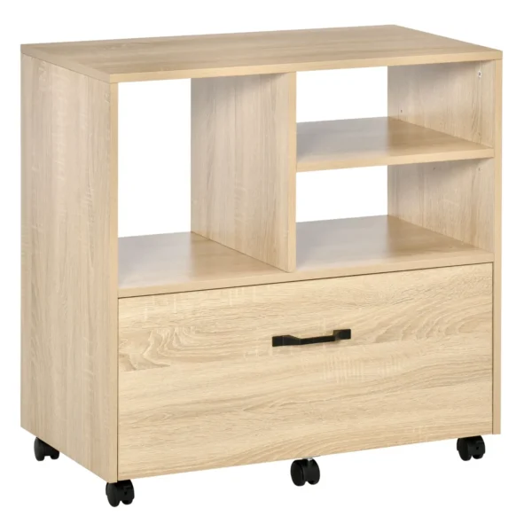 Multipurpose Cabinet Office Printer Stand with 5 Wheels and Adjustable Shelf, 77x40x73cm - Wood