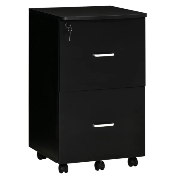 Office Cabinet with 2 Drawers and 5 Wheels, Filing Cabinet in MDF and Chipboard, 43x45x72 cm, Black