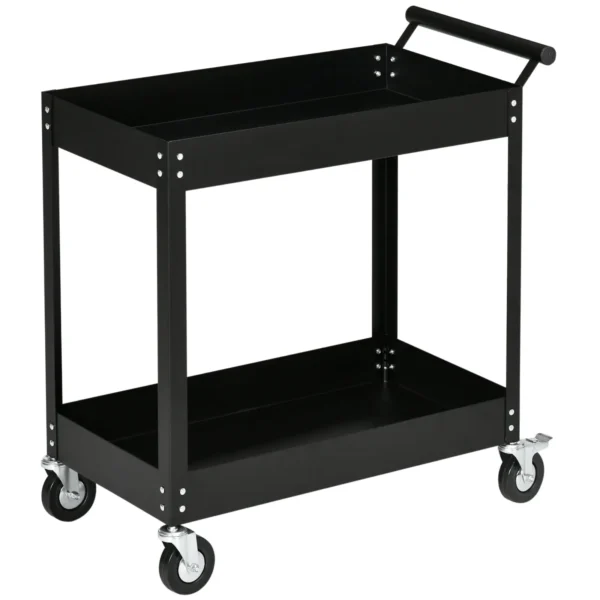 Black Garage Tool Trolley with 2 steel shelves | 84.5x38x84cm
