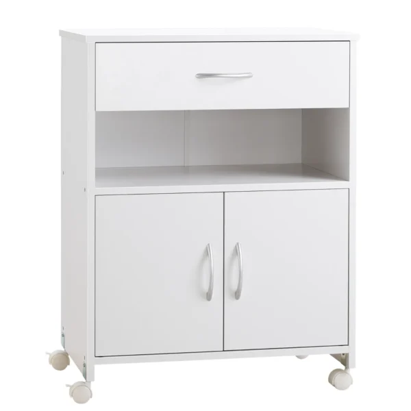 Cabinet Printer Stand with 4 Wheels, Drawer and Cabinet, 60x39x80cm - White