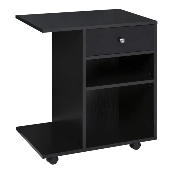 Printer Stand in Black Wood with 1 Drawer, 2 Shelves and CPU Shelf, for Office 60x40x68.5cm