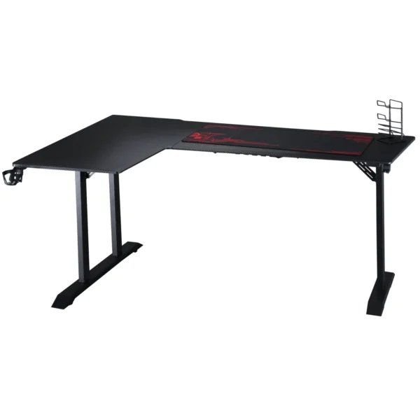 Corner Desk in Black for Gaming and Office with gamepad support and mat