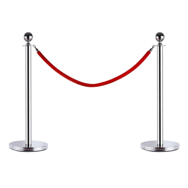 Silver Stainless Steel Retractable Bollard | with Red Rope | ф32 x 95cm