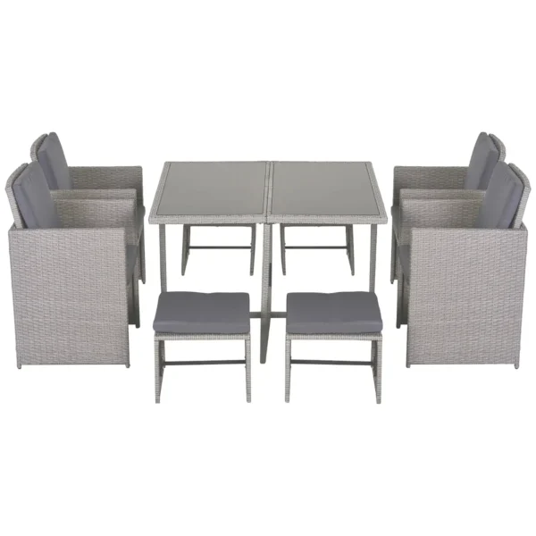 GEMINI | Outdoor Garden Furniture Set Table with 4 Chairs 4 Footrests 9pcs Rattan Grey