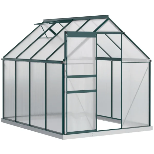 Garden Greenhouse in Polycarbonate, Metal and Aluminum, Anti-UV and Windproof, 190x253x199cm, Green