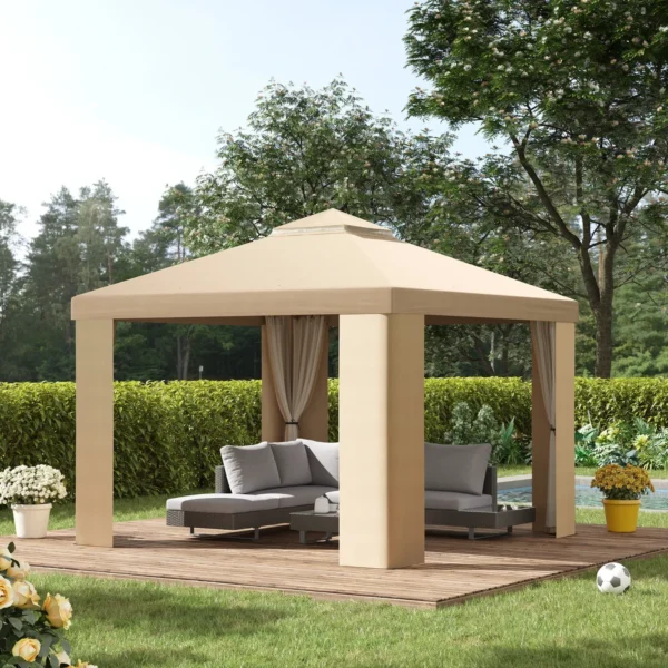 Garden Event Gazebo  3x3m metal with mosquito net and 2 levels in khaki polyester levels