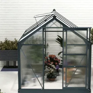 Anti-UV Polycarbonate Garden Greenhouse with Window and Sliding Door, 190x252x201cm