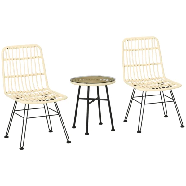 3-Piece Outdoor Garden Furniture Set with Table and Chairs in PE Rattan, Polyester and Steel, Cream