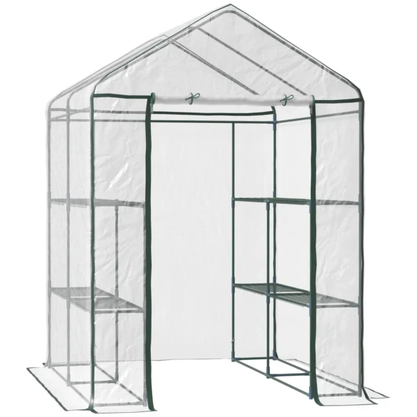 Outdoor Garden Greenhouse in Transparent PVC, Balcony Greenhouse with Shelves for Plants and Vegetables 1.43 x 1.43 x 1.95m