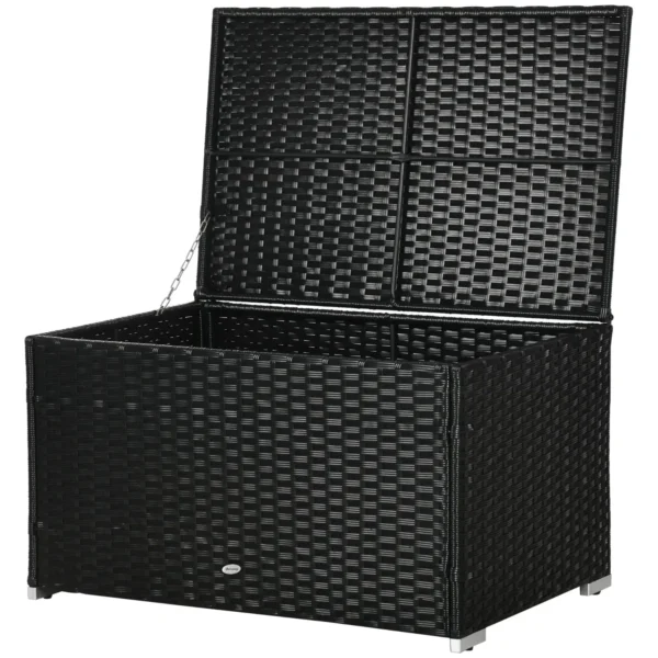 Rattan and Steel Garden Storage Chest with Lid, 95x60x53cm, Black
