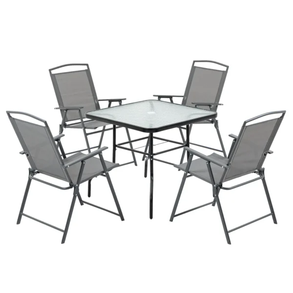 Folding Garden Table and 4 Chairs Set with Umbrella Hole, Black
