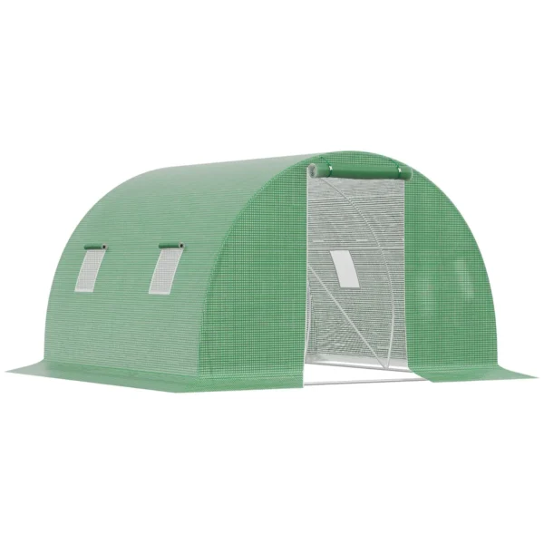 3x3x2m Outdoor Tunnel Greenhouse with PE Cover, Zippered Door and 4 Windows, Green