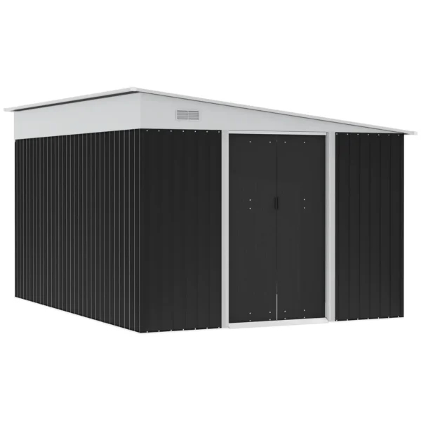 Garden Storage Shed with Sliding Door, Steel, 345x280.5x169-201cm, Black