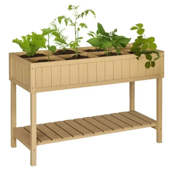 Wooden Raised Vegetable Garden Bed Urban Hanging Vegetable Garden with 8 Grids and Lower Shelf for Garden Plants 120x60x81cm