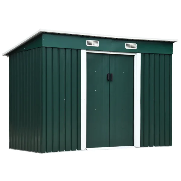 Steel Tool Shed, Garden Shed with 2 Sliding Doors, 261x133x182cm