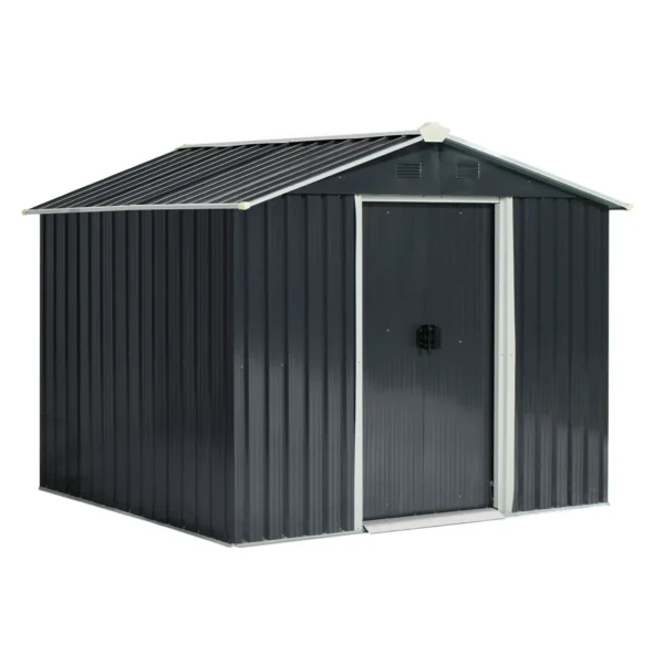 Garden Shed 3.6m² Steel Sheet Tool Storage, Outdoor Tool Shed with 2 Sliding Doors and 4 Ventilation Outlets, 236x174x190cm, Dark Grey