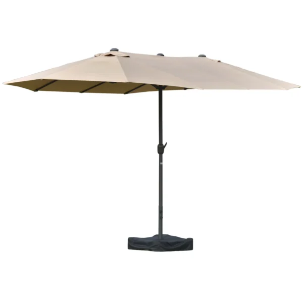 Double Garden Umbrella 460x270cm, Outdoor Umbrella with Crank Opening, Cross Base and Ballast, Steel and Khaki Polyester
