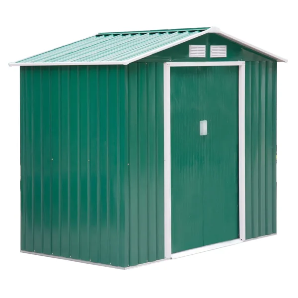Garden Shed Tool Shed in Sheet Metal with Sliding Doors, 213x130x185cm, Green