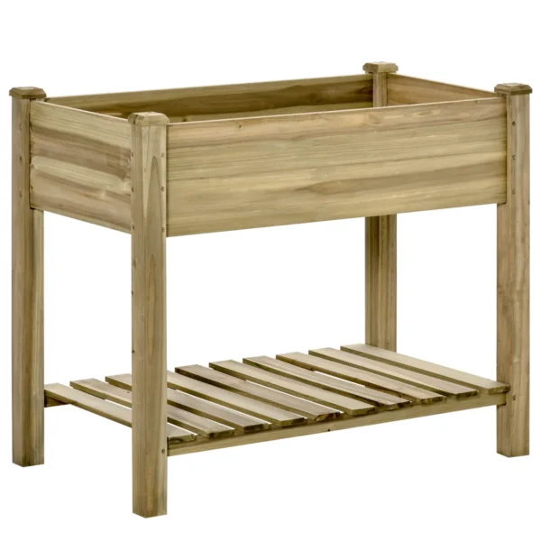 Raised Wooden Planter with Legs and Bottom Shelf for Garden and Balcony 91x51x76cm