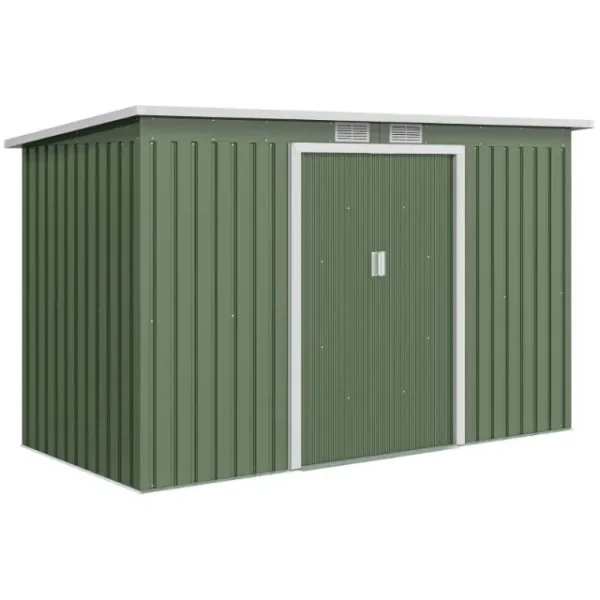 Steel Sheet Garden Tool Shed, Steel Garden Storage Shed with Sliding Doors, 280x130x172cm, Light Green