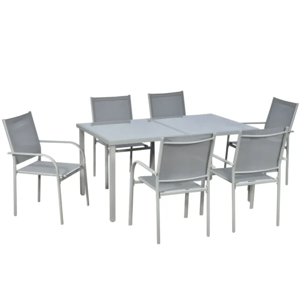 Garden Set with Tempered Glass Table and 6 Chairs with Mesh Fabric, Grey