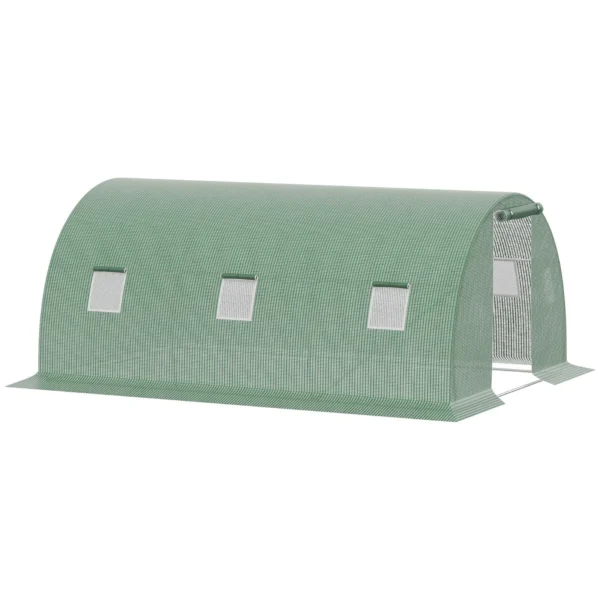 4.5x3x2m Outdoor Tunnel Greenhouse with PE Cover, Zippered Door and 6 Windows, Green