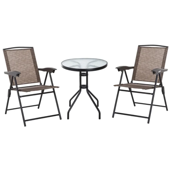 Coffee Table with 2 Chairs Furniture Set 3pcs Folding Adjustable Outdoor Textilene Brown