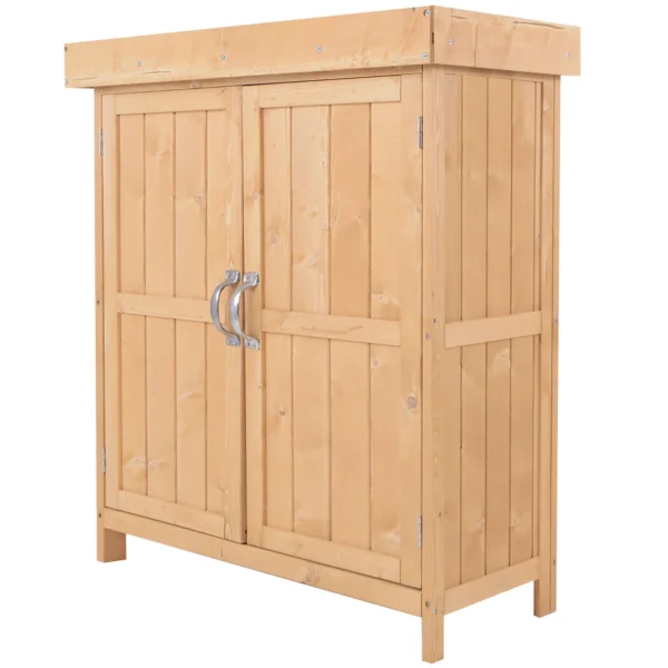 Wooden Garden Shed with 2 Doors, Outdoor Garden Tool Cabinet with Opening Roof, 74x43x88 cm