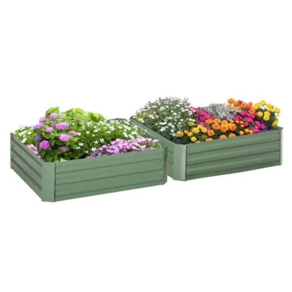 Set of 2 Raised Garden Beds in Galvanized Steel for Plants and Vegetables, 100x100x30cm