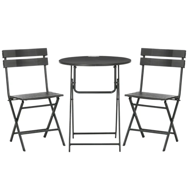 SMOKY GREY | 3 Piece Garden Set with 2 Folding Chairs and Table in Steel and HDPE, Dark Grey
