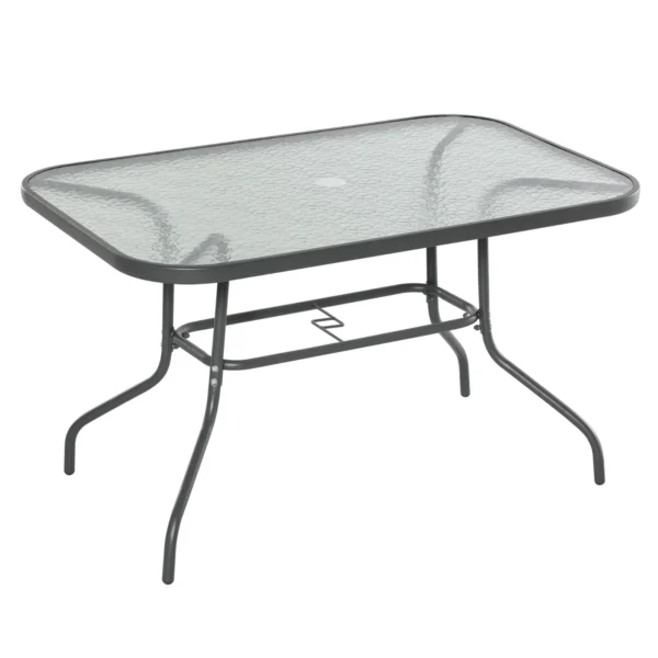 Garden Table with Umbrella Hole, Outdoor Furniture in Metal and Glass 120x80x70cm Grey