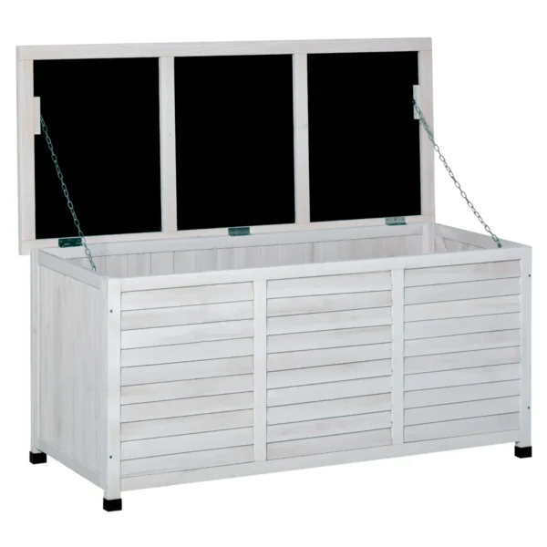 Fir Wood Storage Bench, Outdoor Chest with Non-Slip Feet 127x56x60cm, White