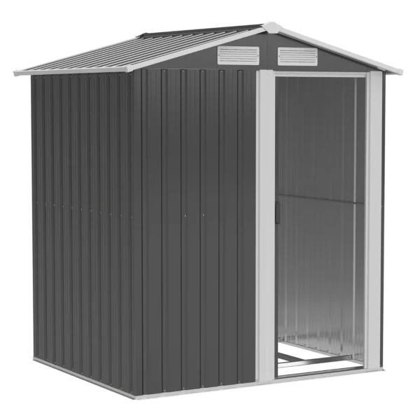 Steel Tool Shed with Sloped Roof and 4 Air Vents, 152x132x188cm, Dark Grey