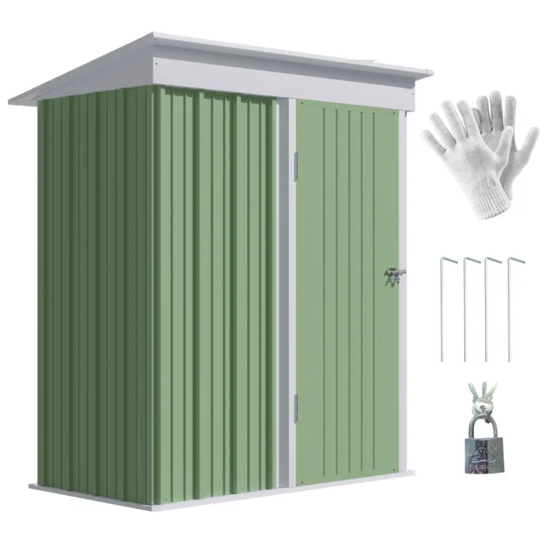 Steel Garden Shed with Lockable Door, 161x95x163/181cm, Green