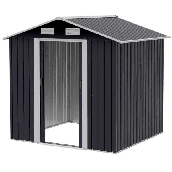 Galvanized Steel Garden Shed, Double Sliding Door and 4 Vents 2x1.5x1.9m