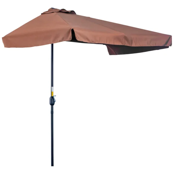 2.3x1.3m Semicircular Wall-Mounted Patio and Garden Umbrella with Crank Handle, Coffee