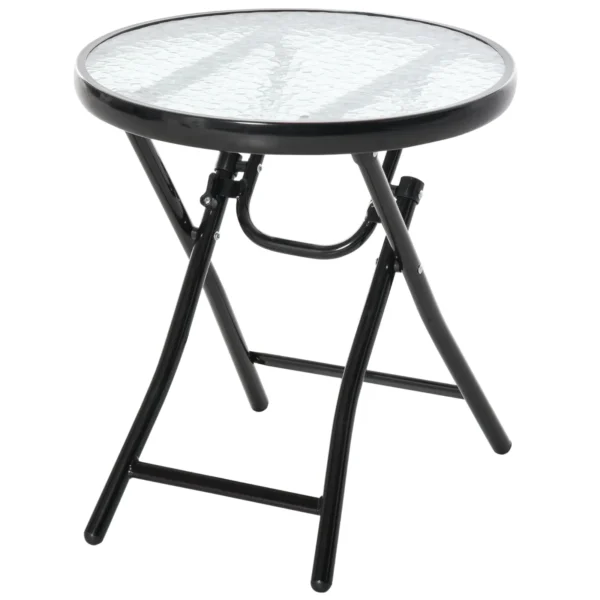 Folding Metal Garden Table, Small Garden Table with Glass Top and Safety Lock, Φ45x50cm Black