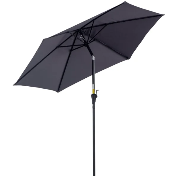 Garden Umbrella 2.6x2.4 m Tilting with Crank, in Aluminum and Polyester Gray and Black