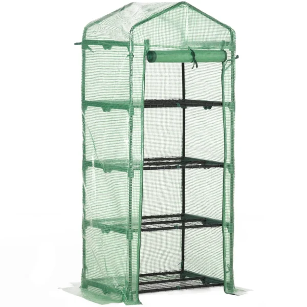 Vertical Plant Greenhouse with 4-Tier Steel and PE Shelf Dark Green, 70x50x160cm
