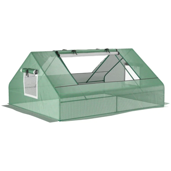 Steel Garden Greenhouse with PE Coating, Roller Doors and Windows, 180x140x80cm, Green