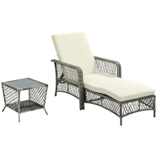 Stylish Rattan Garden Furniture Set with Adjustable Deckchair and 2-Level Table