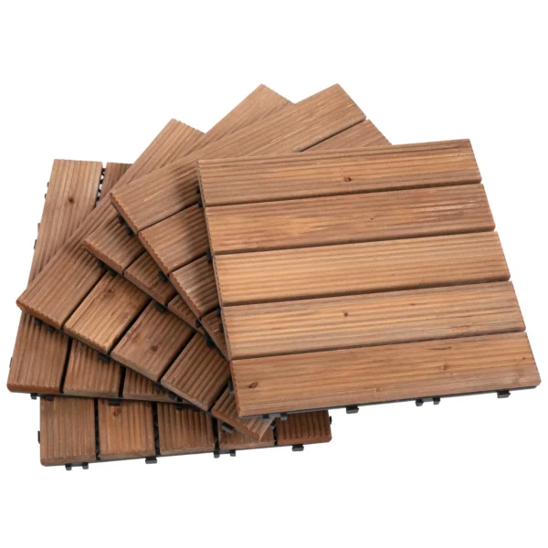 Outdoor Wood Floor Tiles, 27-Piece Interlocking Set, 30x30x2.5cm