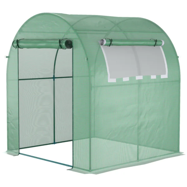 Greenhouse Tunnel Garden Greenhouse with Roller Doors and Windows in Green PE, 180x180x200cm