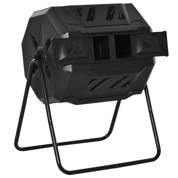 2-Section Rotating Garden Composter with 8 Air Vents, Home Composter in Steel and PP, 160 L, for Composting Organic Waste, 71x65x96 cm, Black
