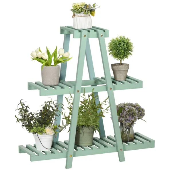 3-Tier Indoor Outdoor Fir Wood Plant Stand, 76x26x76cm, Light Green